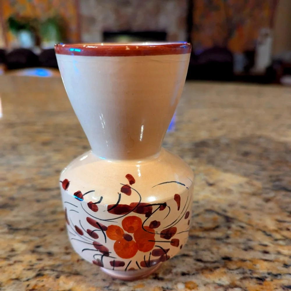 Handcrafted Ceramic Vase with Floral Design. Vintage.